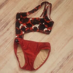 Red and Black One-Shoulder Swimsuit